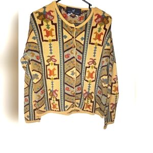 Peruvian Connection Vintage Knit Ethnic Art-to-Wear Cardigan Sweater SZ Large
